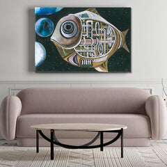 Big Space Mechanical Fish Surreal Abstract Steampunk Style Contemporary Art Artesty   