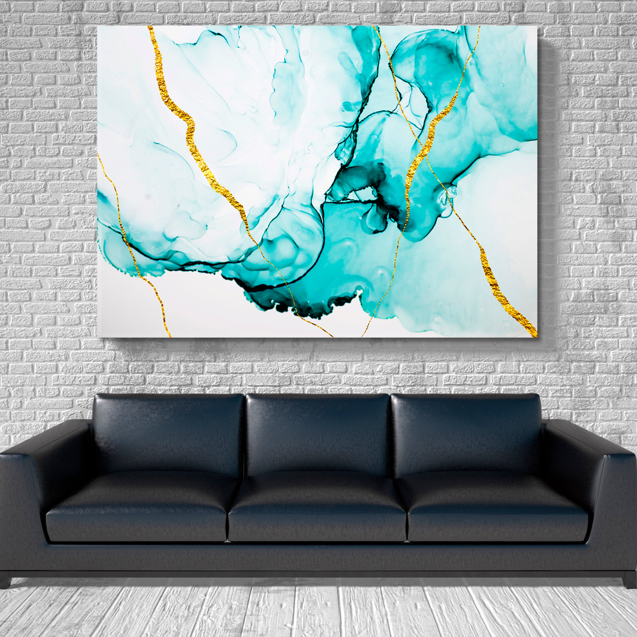 SMOCK IN MOTION Green Blue Gold Ink In Water Natural Luxury Marble Fluid Art, Oriental Marbling Canvas Print Artesty   