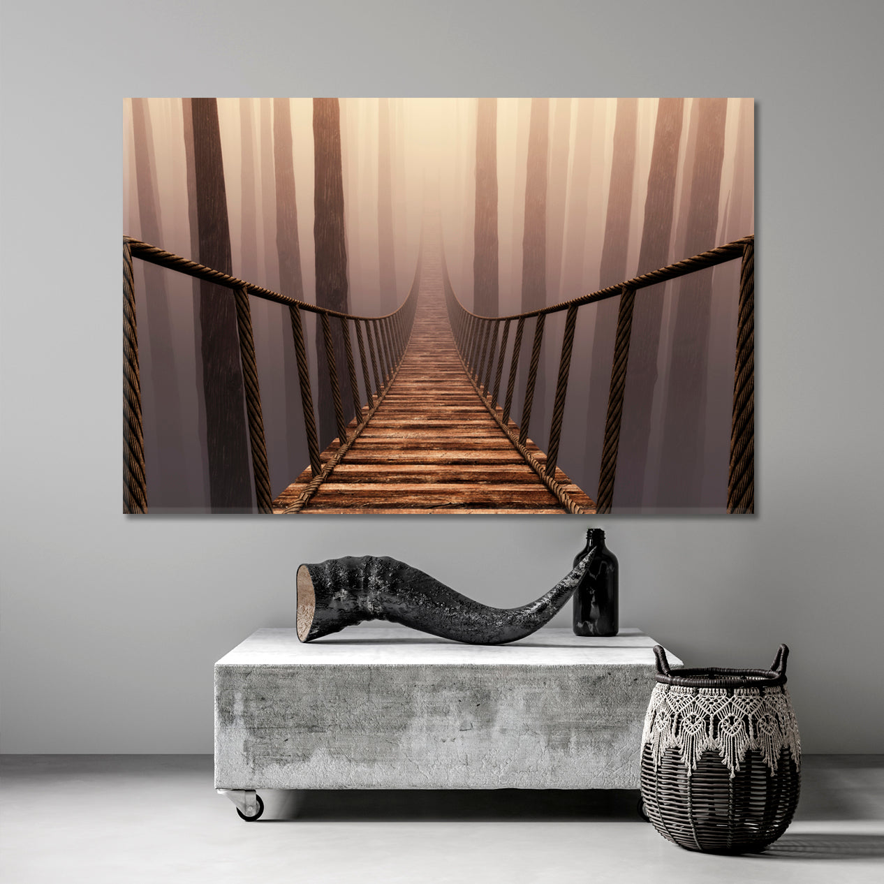 DREAM | Bridge Suspension Misty Forrest Canvas Print Photo Art Artesty   