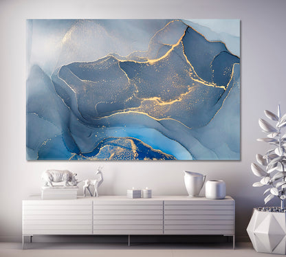 ORIENTAL Abstract Blu Marble Fluid Art, Oriental Marbling Canvas Print Artesty   