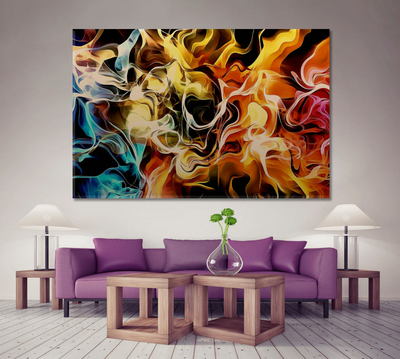 Trendy Abstract Multi Color Fire Smoky Fractal Pattern Abstract Art Print Artesty 1 panel 24" x 16" 
