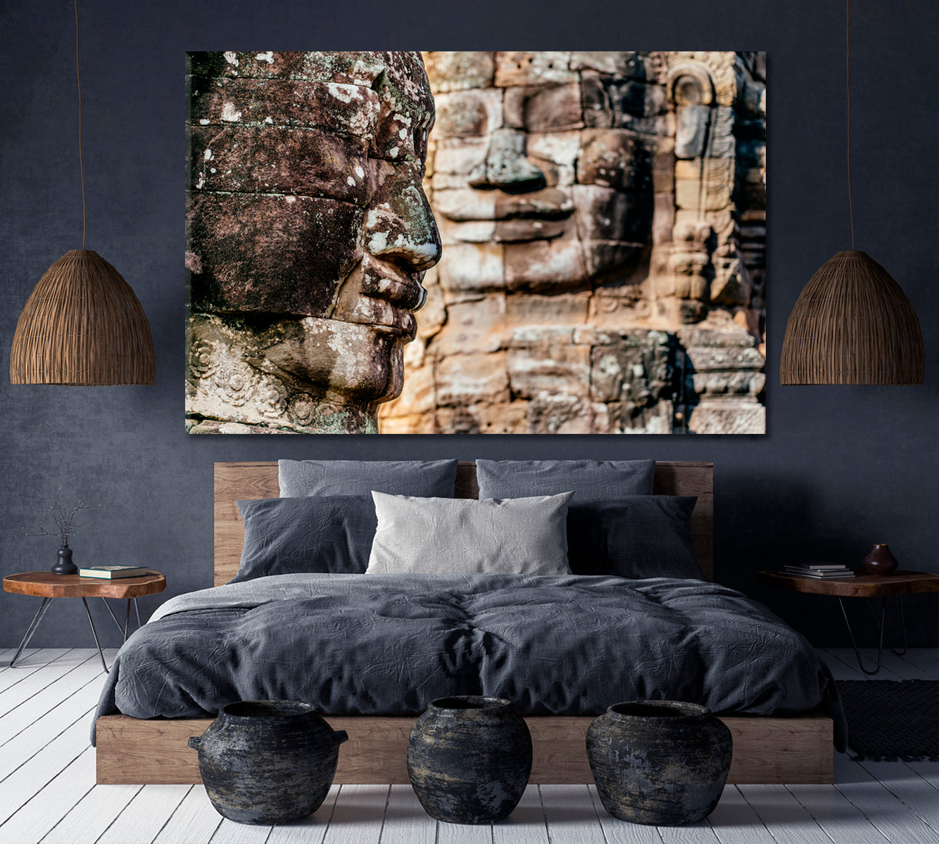 CAMBODIA STONE FACES Asia Ancient Bayon Tample Popular Tourist Attraction Canvas Print Religious Modern Art Artesty   