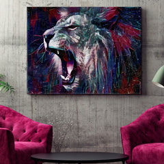 LION WILD BEAST Animals Abstract Modern Indigo Blue Plum Purple Animals Canvas Print Artesty 1 panel 24" x 16" 