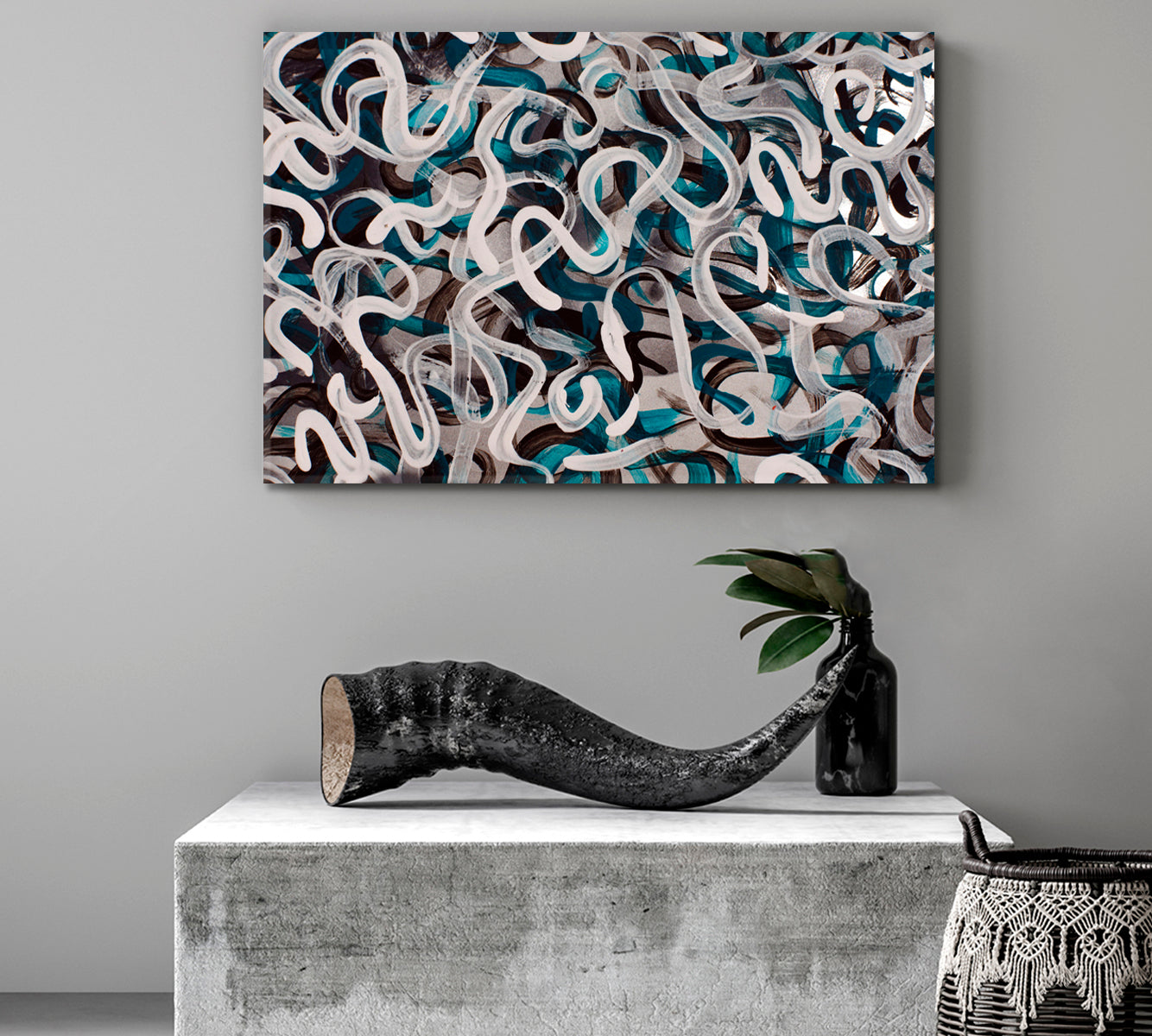 Pollock Style Vibe Cold Colors Etude Modern Abstract Expressionism Wavy Lines Abstract Art Print Artesty   