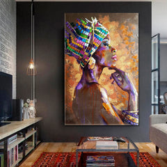 PRINCESS OF AFRICA  Vivid African  Woman Incredible Beautiful African Black Woman Trendy Art - Vertical African Style Canvas Print Artesty   