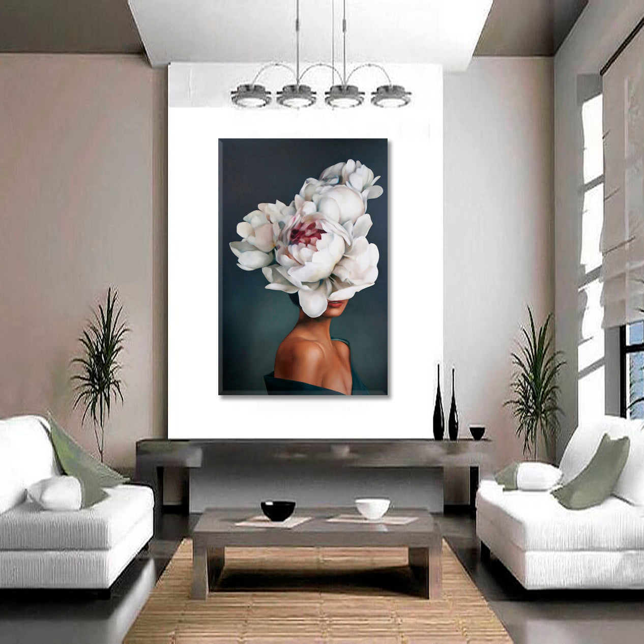 LADY FLOWERS Beautiful Woman Unity with Nature  Fine Art -  Vertical Fine Art Artesty   