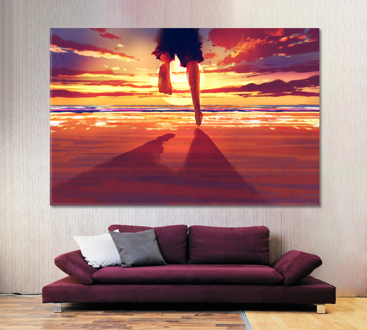 RUNNING ON THE BEACH Beautiful Summer Sunrise Scenery Landscape Fine Art Print Artesty 1 panel 24" x 16" 
