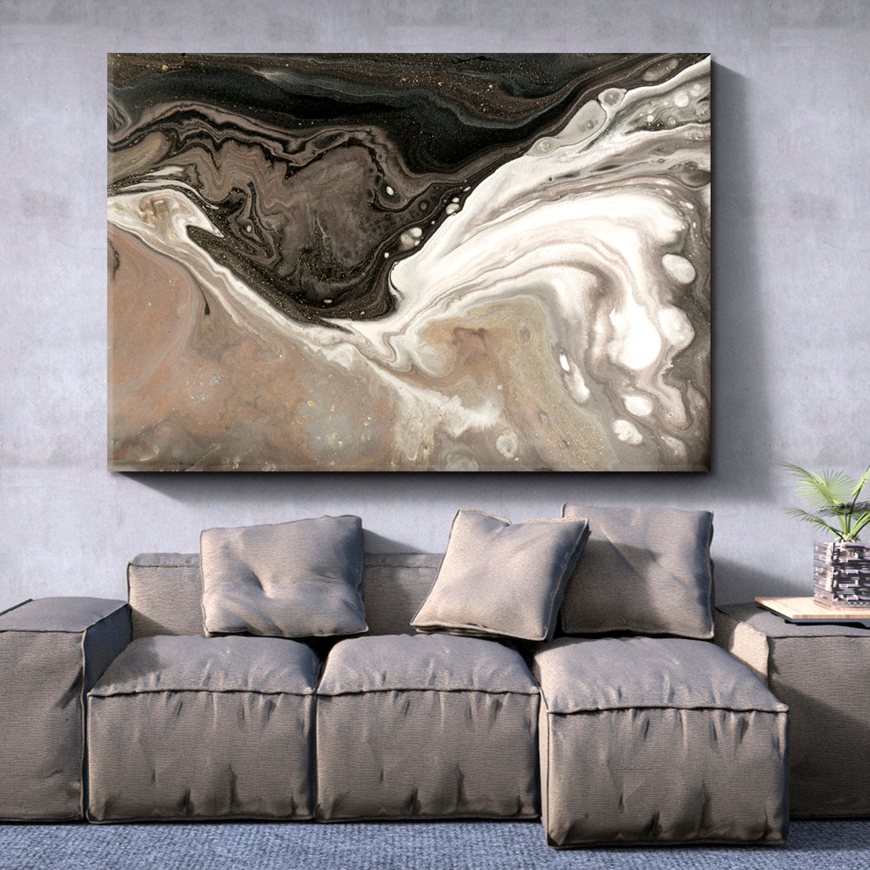 PEARL Stylized Marble Acrylic Mixed Pouring Pattern Fluid Art, Oriental Marbling Canvas Print Artesty 1 panel 24" x 16" 