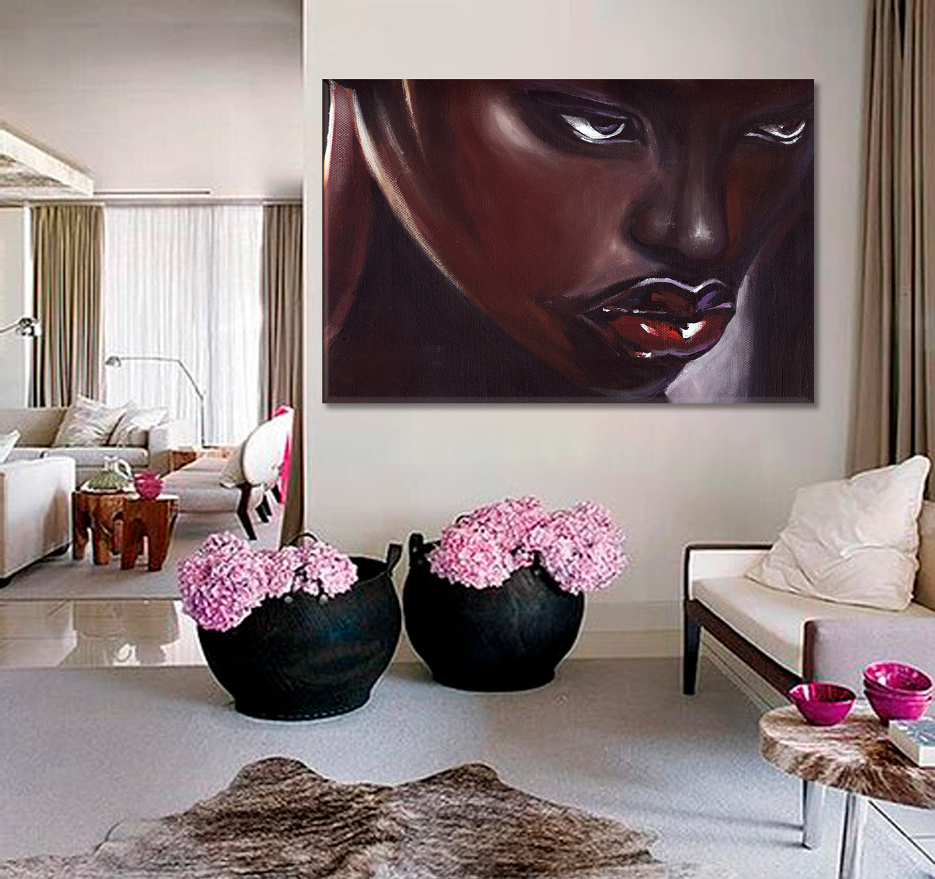 RED LIPS African American Woman Beautiful Black Girl Striking Eye-catching African Style Canvas Print Artesty   