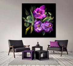 Purple Crocuses Painting Floral & Botanical Split Art Artesty 1 Panel 12"x12" 
