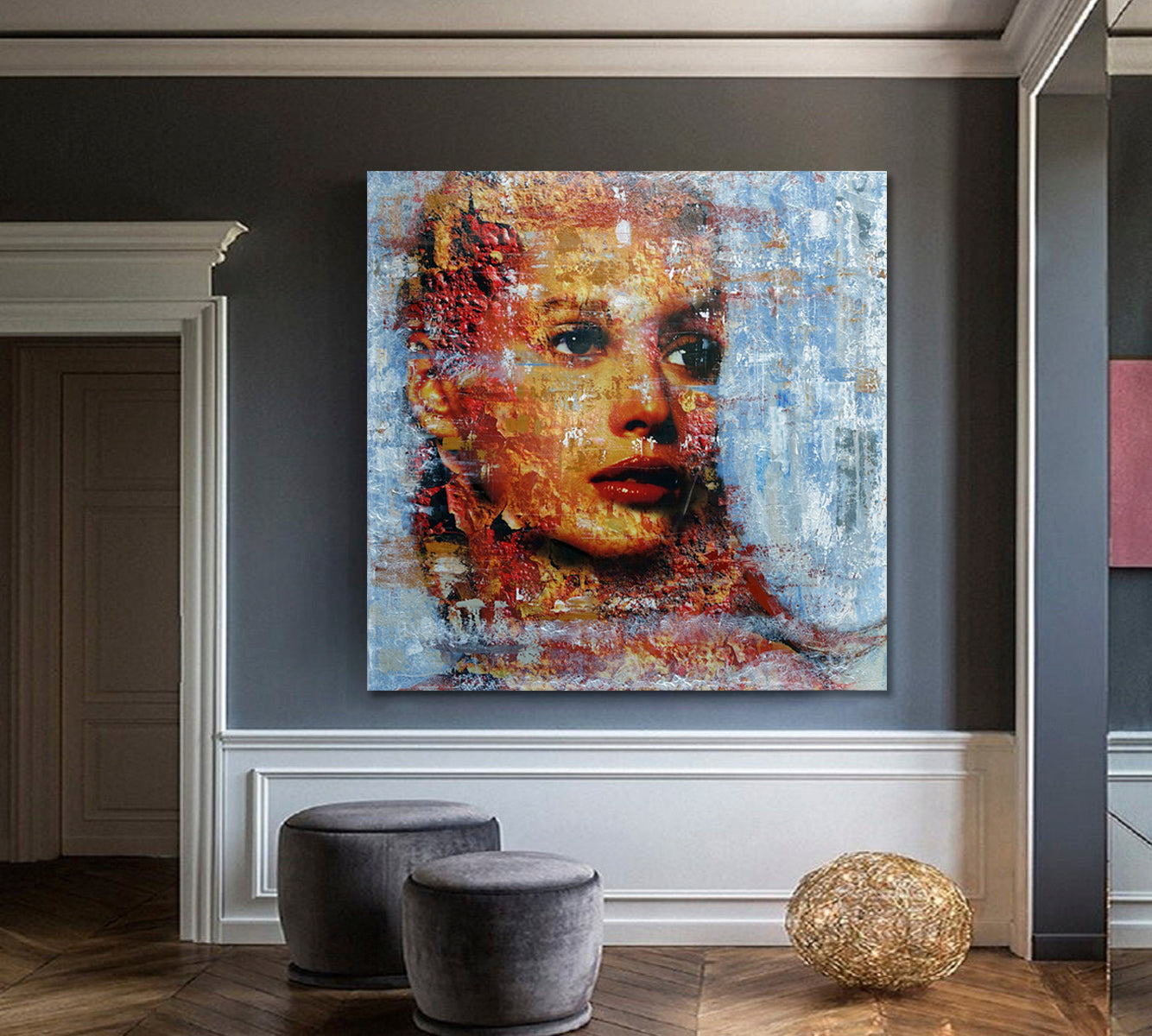 GRUNGE Abstract Expressionism Women Fine Art Trendy Canvas Print - Square Contemporary Art Artesty   