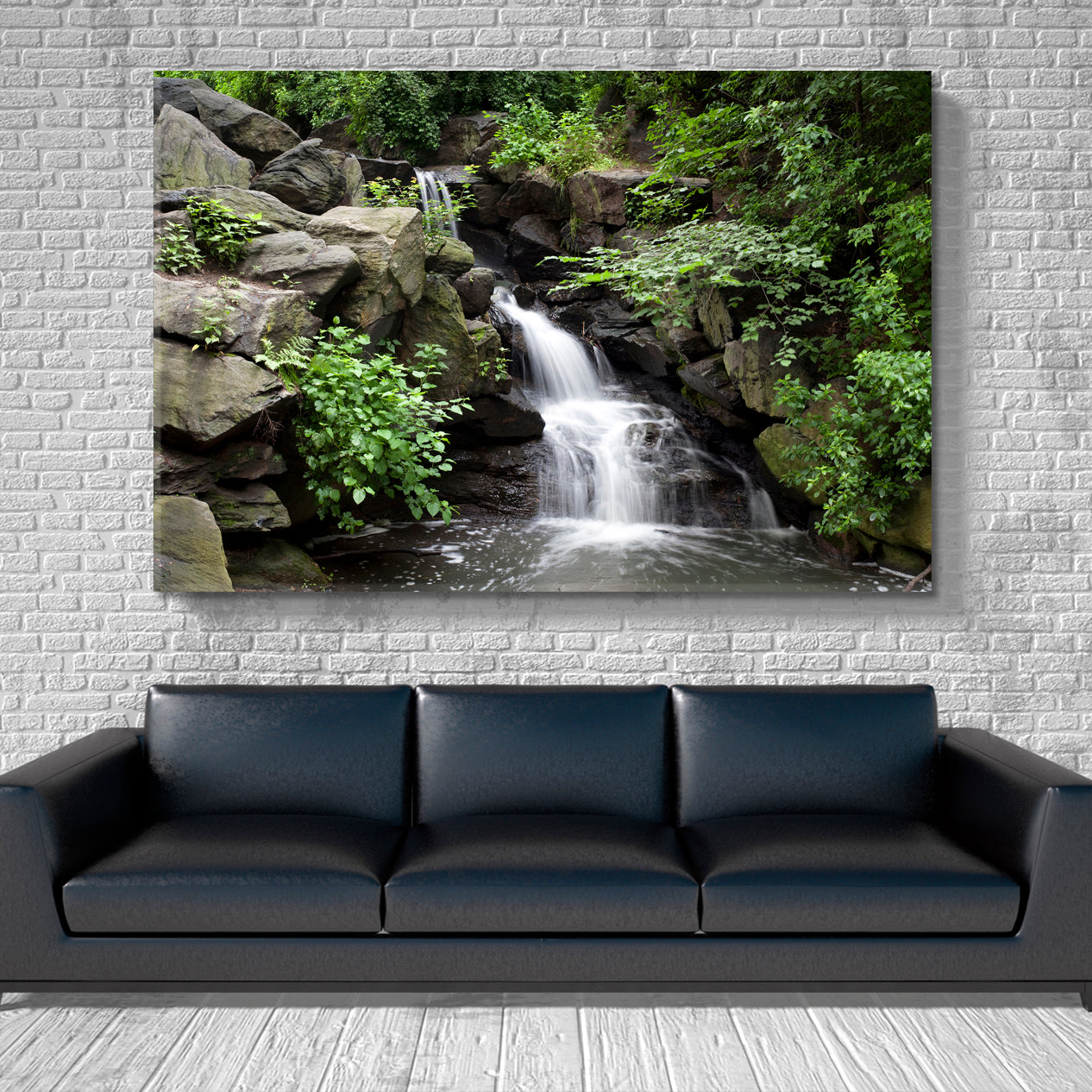 USA Central Park New York City Waterfall in Northwoods Nature Wall Canvas Print Artesty   