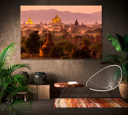 PAGODA Asian Religious Architecture Ancient Buddhist Ruins Landscape Sunset Sky Scenery Landscape Fine Art Print Artesty 1 panel 24" x 16" 