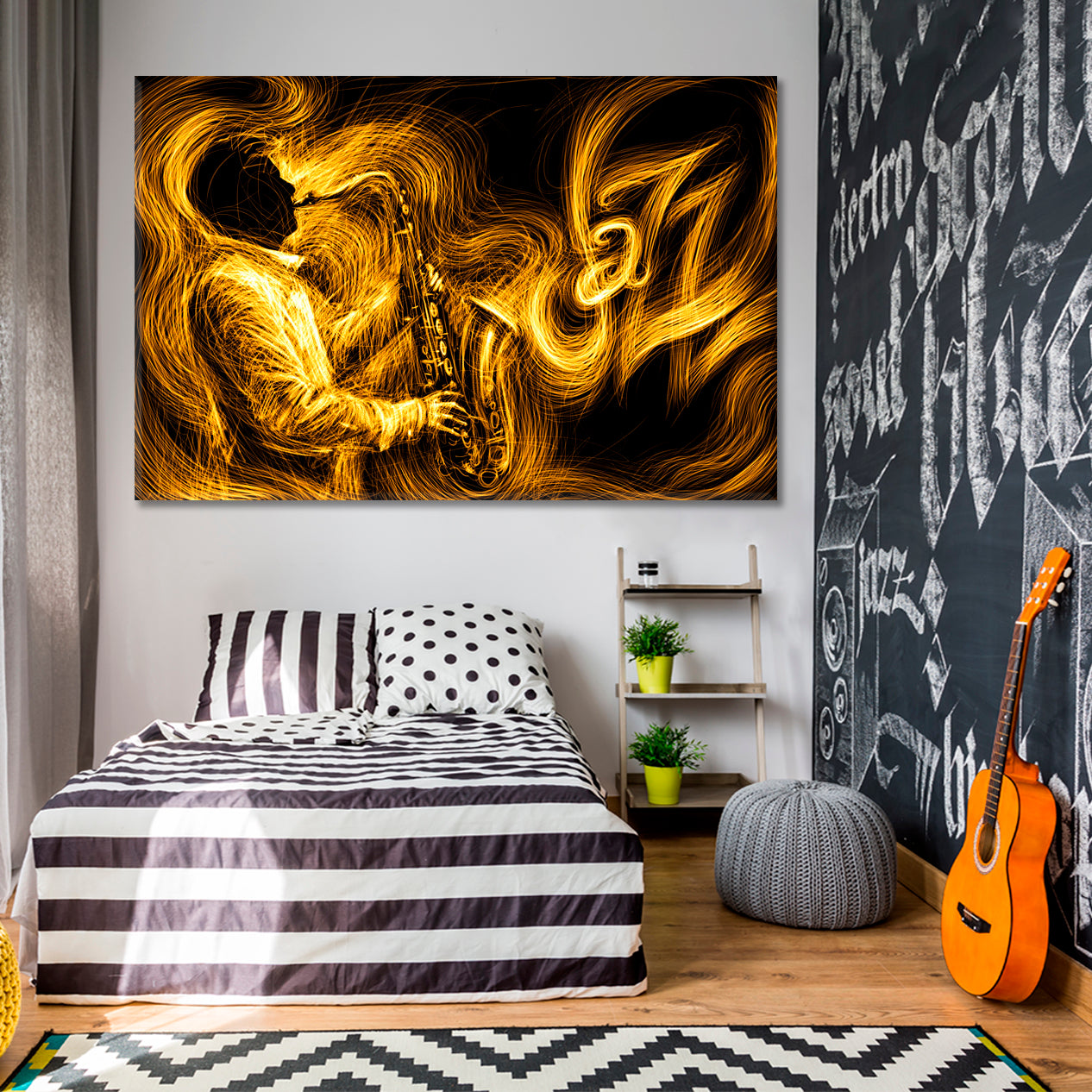 JAZZ Saxophone Player Musician Modern Abstract Lines Music Wall Panels Artesty 1 panel 24" x 16" 