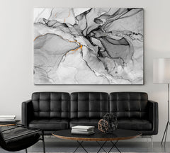 Gray Ink Modern Abstract Painting Fluid Art, Oriental Marbling Canvas Print Artesty 1 panel 24" x 16" 