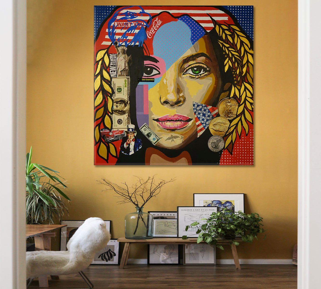 MISS AMERICA Grunge Basquiat Style Modern Art Trendy Canvas Print - Square Contemporary Art Artesty   