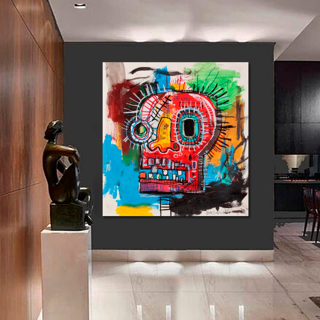 BASQUIAT STYLE Skull  Canvas Print - Square Panel Contemporary Art Artesty   