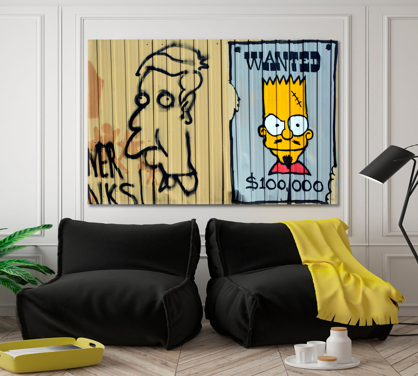 LOOKING FOR A STREET ART Urban Graffiti Bart Simpson Wanted! Montreal Canada Whimsical Canvas Print Street Art Canvas Print Artesty   