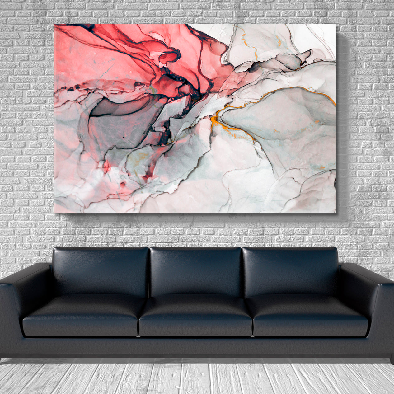 Luxury Translucent Pink Gray Green Ink Painting Fluid Art, Oriental Marbling Canvas Print Artesty   