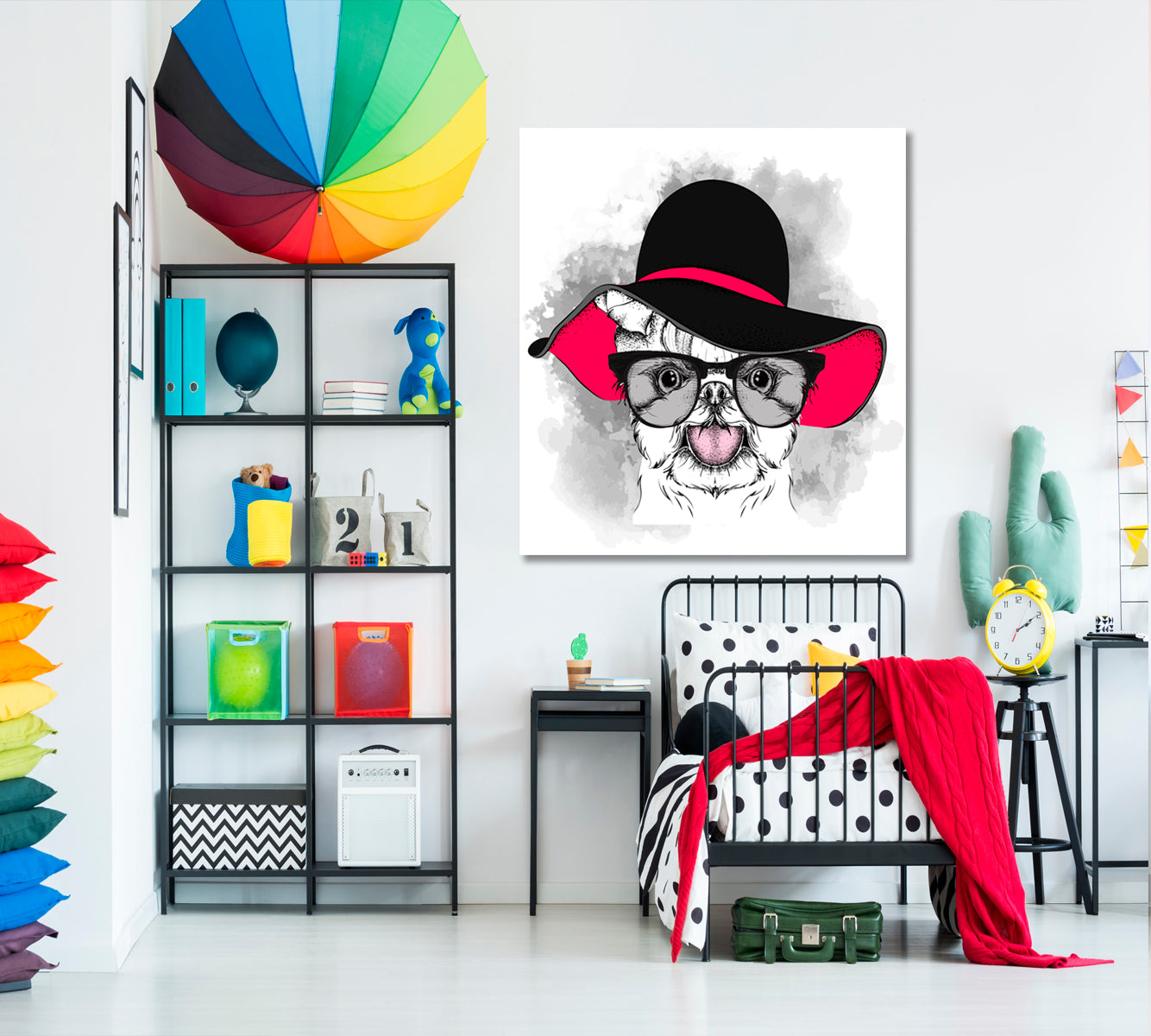 Cute & Sweet Puppy Girl in a Hat Pet Fashion - S Kids Room Canvas Art Print Artesty   