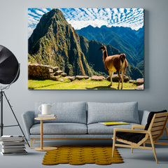 Seven World Wonders Machu Picchu Peru Mountain Ridge Lama Famous Landmarks Artwork Print Artesty 1 panel 24" x 16" 