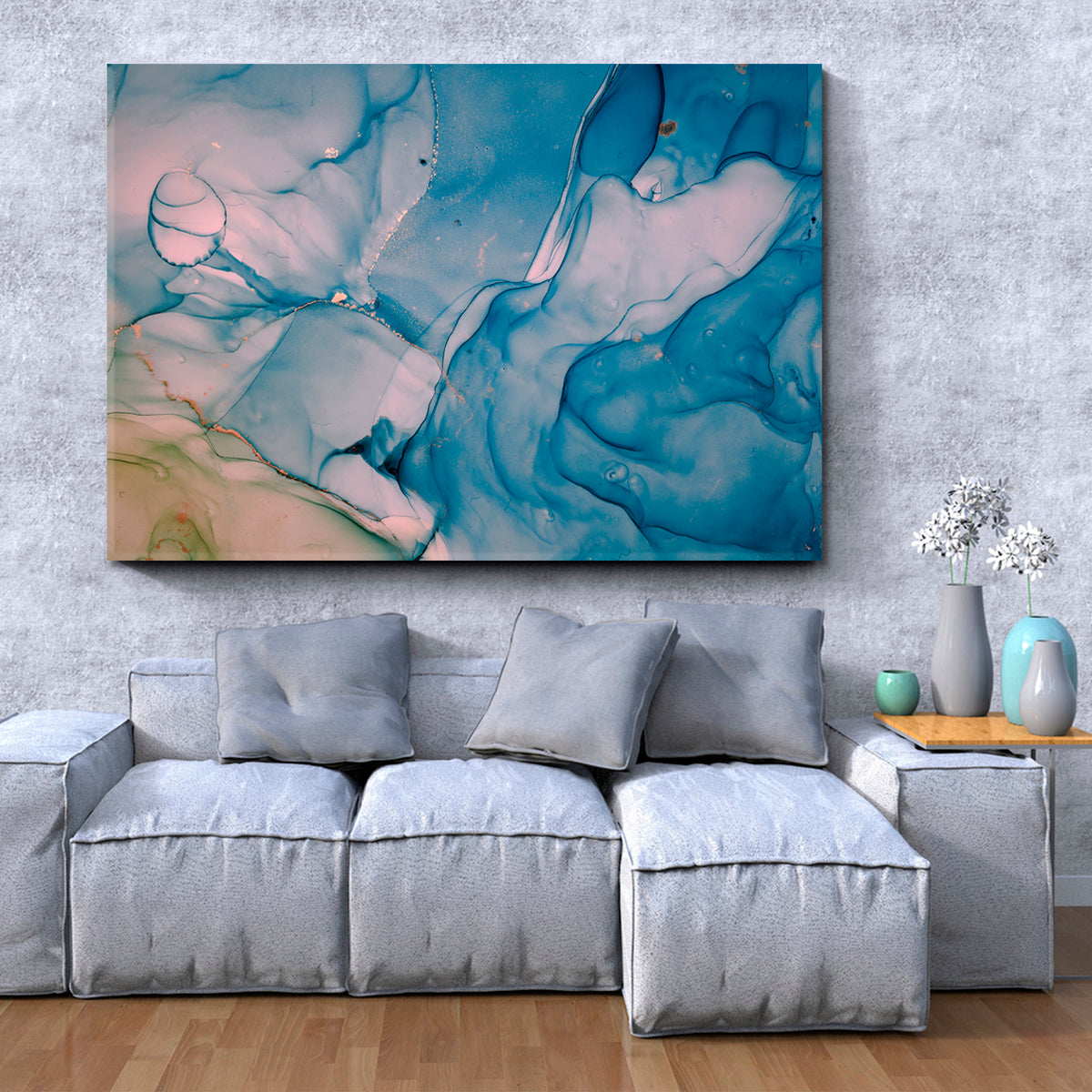 ABSTRACT SKY LANDSCAPE Alcohol Ink Colors Translucent Marble Fluid Art, Oriental Marbling Canvas Print Artesty 1 panel 24" x 16" 