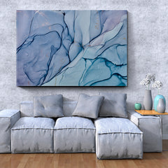 Beautiful Abstract Ink Pattern Blue Translucent Marble Veins Fluid Art, Oriental Marbling Canvas Print Artesty 1 panel 24" x 16" 