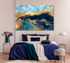 BLUE MARBLE Abstract Trendy Oriental Style Fluid Art, Oriental Marbling Canvas Print Artesty   