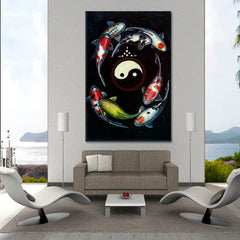 Koi Fish Yin Yang Art Painting Asian Style Canvas Print Wall Art Artesty   