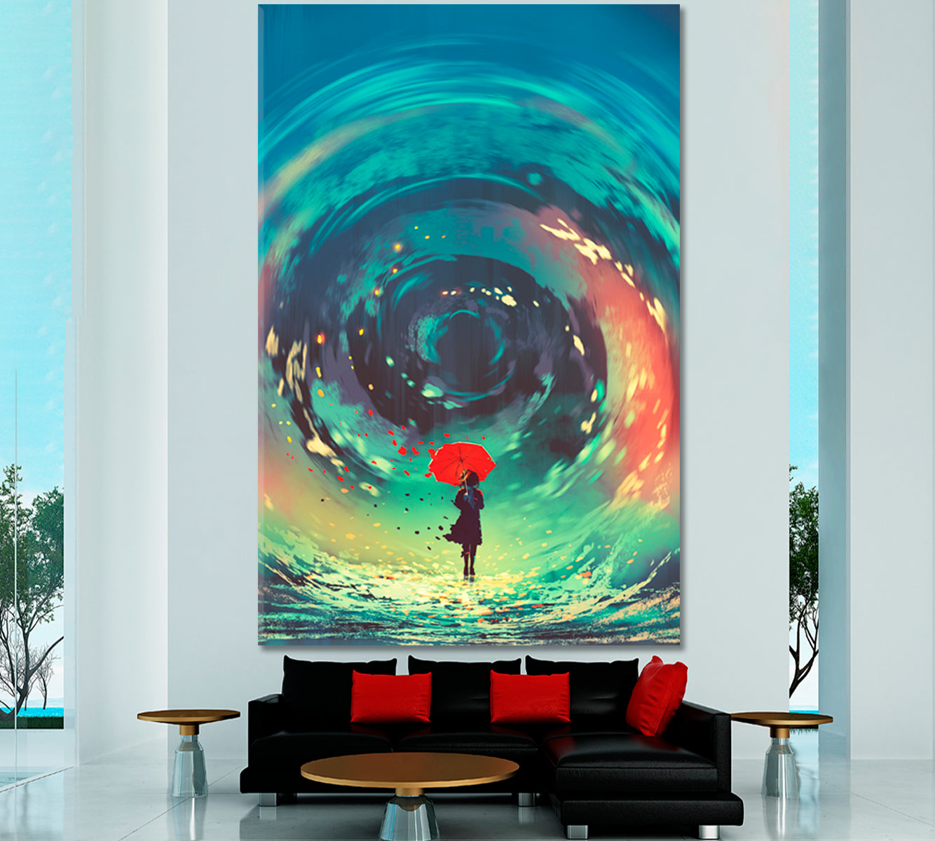 IMAGINATION Surreal Whirlpool Girl Red Umbrella Swirling Sky Fantasy Surreal Fantasy Large Art Print Décor Artesty   