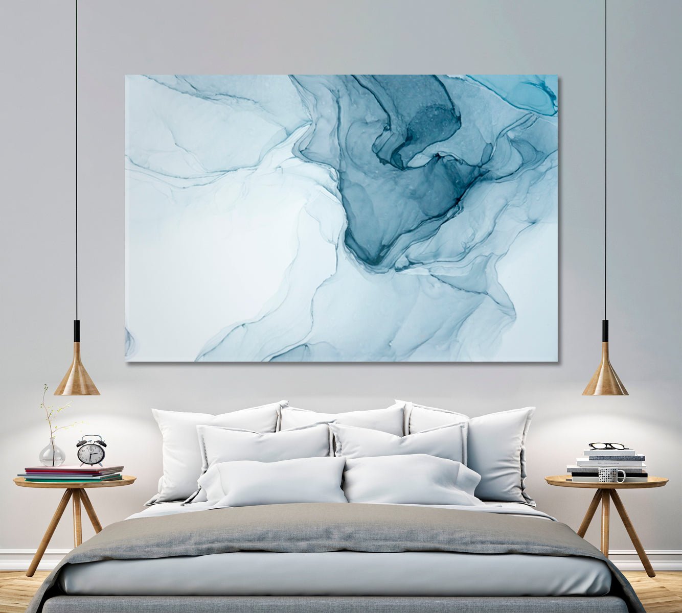 Marble Alcohol Ink Abstract Painting Soft Color Modern Artistic Motion Fluid Art, Oriental Marbling Canvas Print Artesty   