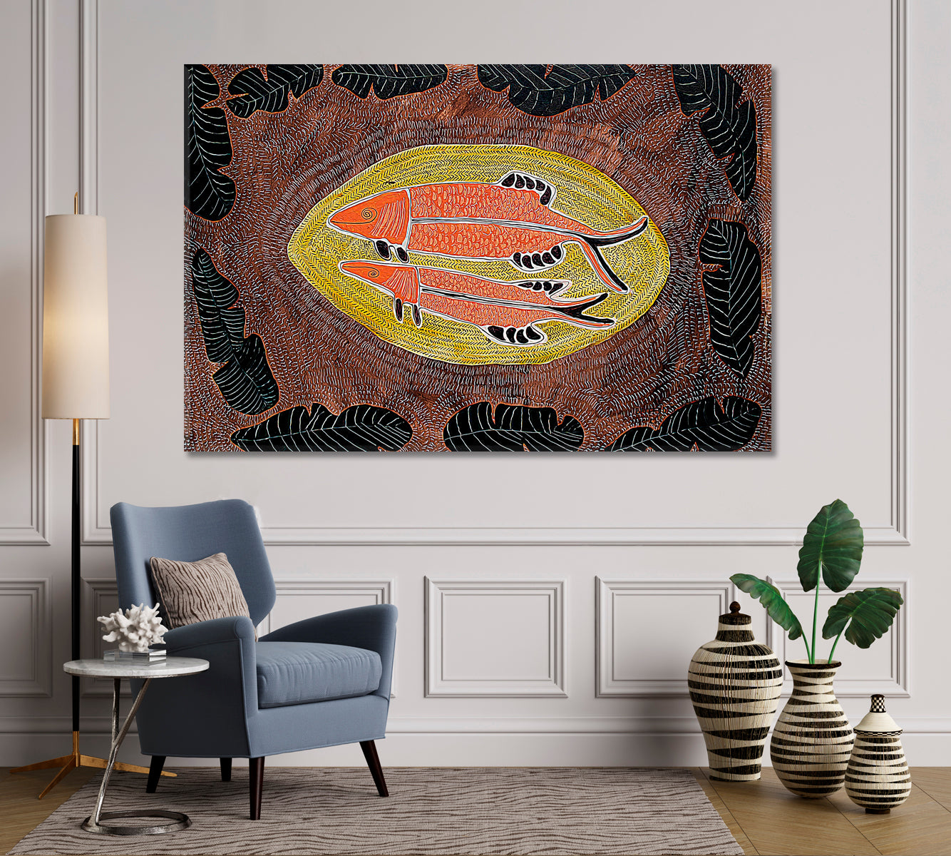 ARTIST'S MASTERPIECE Fish Abstract Modern Boho African Motifs Pattern Contemporary Art Artesty   