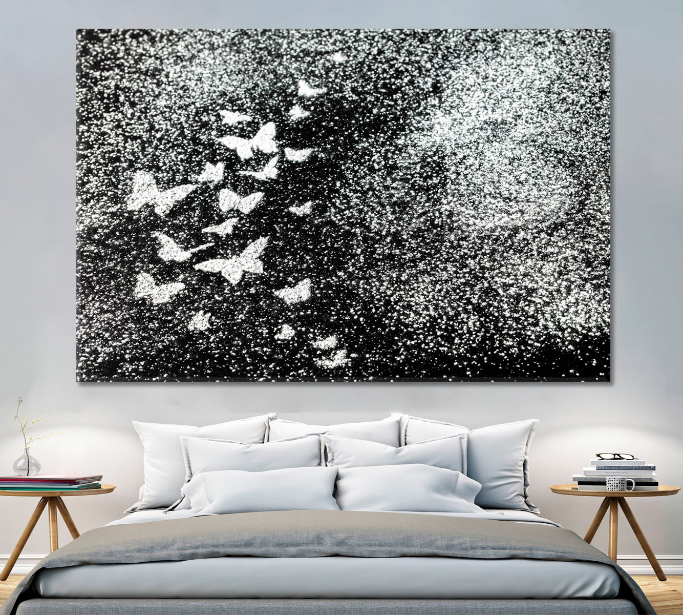 BUTTERFLY Black And White Beautiful Tender Canvas Print Black and White Wall Art Print Artesty 1 panel 24" x 16" 