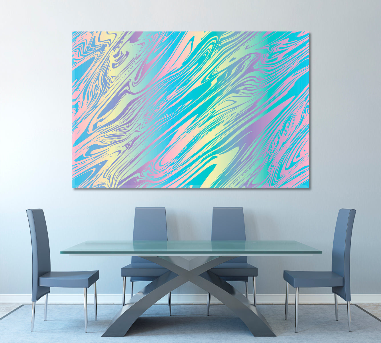 Light Blue Mint Yellow Pink Purple Holographic Pearlized Liquid Marble Fluid Art, Oriental Marbling Canvas Print Artesty 1 panel 24" x 16" 