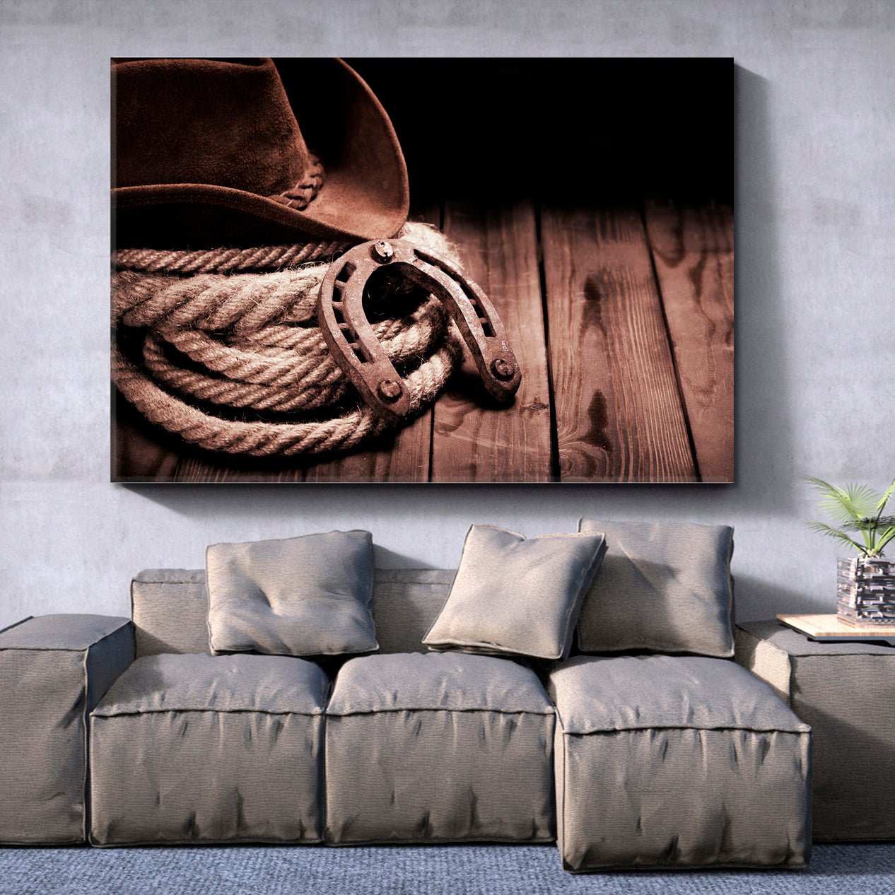 WILD WEST Retro Old Horseshoe Lariat Lasso Cowboy Rodeo Hat Vintage Affordable Canvas Print Artesty   