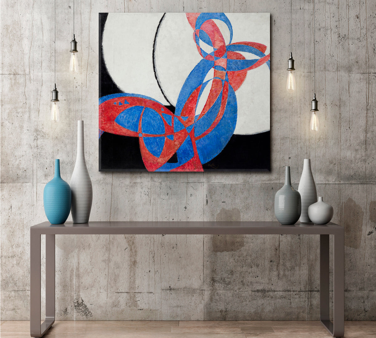 Blue Red Black Abstract Geometric Modern Kupka Style Abstract Art Print Artesty 1 Panel 12"x12" 