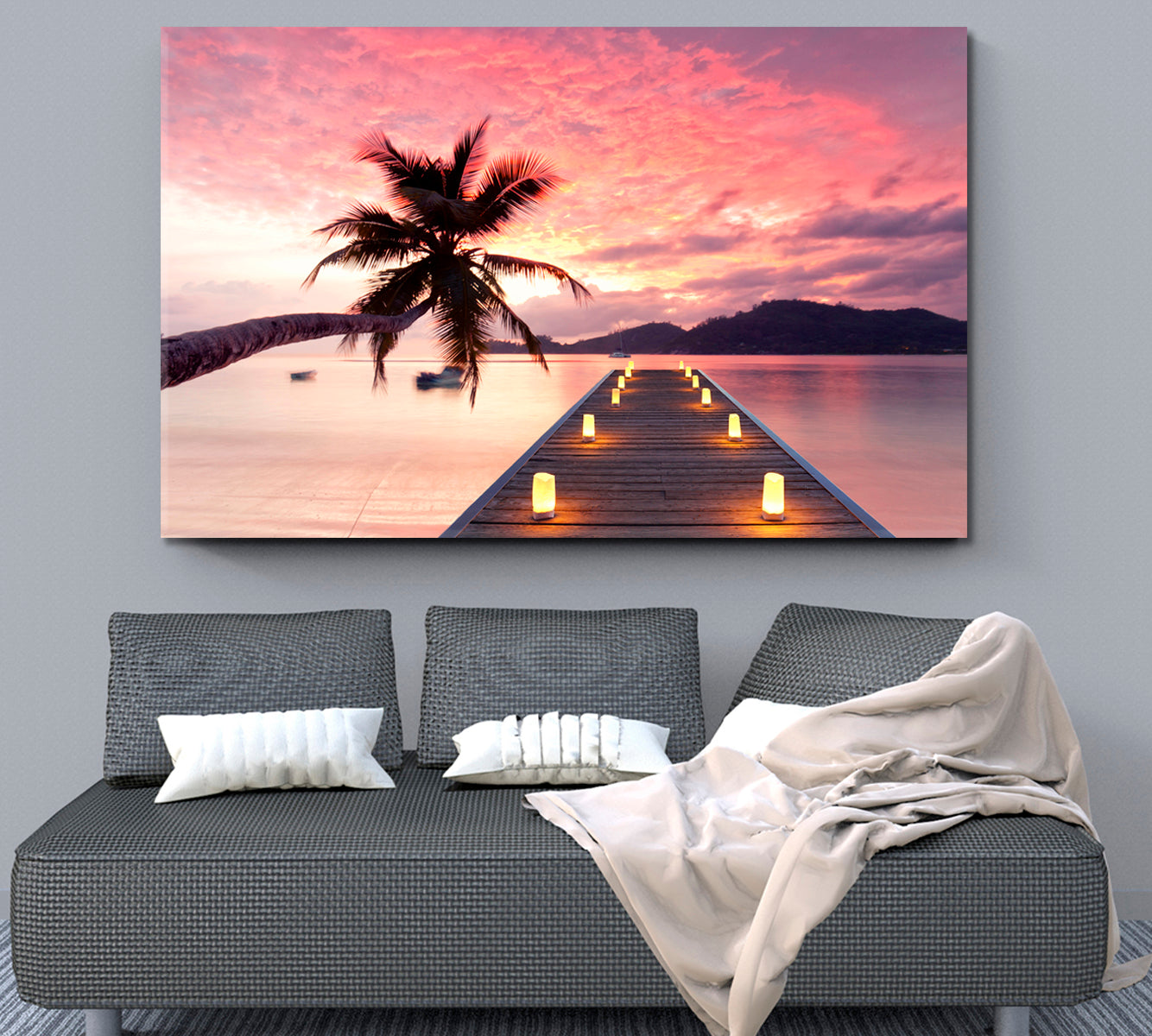 Romantic Pink Sunset Jetty Tropical Beach Picturesque Landscape Scenery Landscape Fine Art Print Artesty   