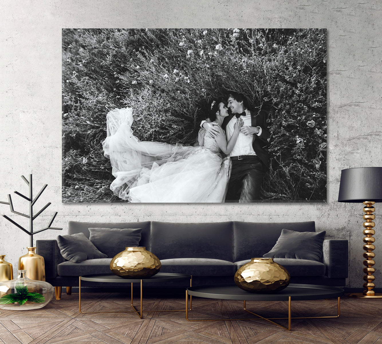 HAPPINESS Happy Life Couple Bride and Groom Wedding Love Family Marriage B&W Black and White Wall Art Print Artesty 1 panel 24" x 16" 