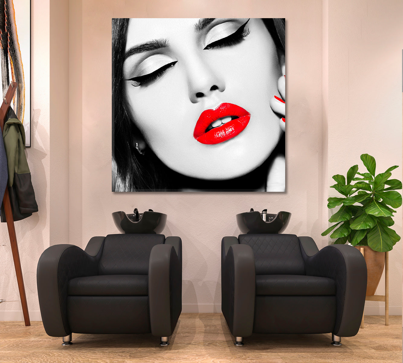 BEAUTY RED LIPS Glamor Hairstyle High Fashion Women Face Beauty Salon Artwork Prints Artesty   