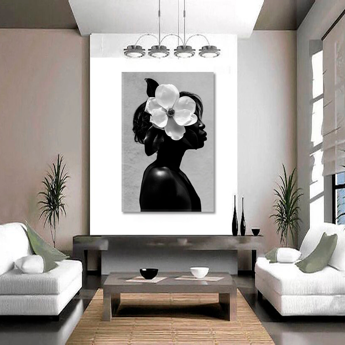 MODERN Beautiful African American Woman Black Beauty - V Black and White Wall Art Print Artesty 1 Panel 16"x24" 