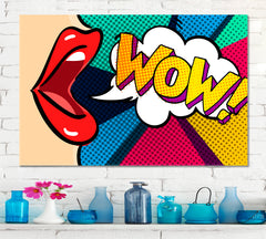 WOW Open Mouth Comic Retro Pop Art Style Pop Art Canvas Print Artesty 1 panel 24" x 16" 