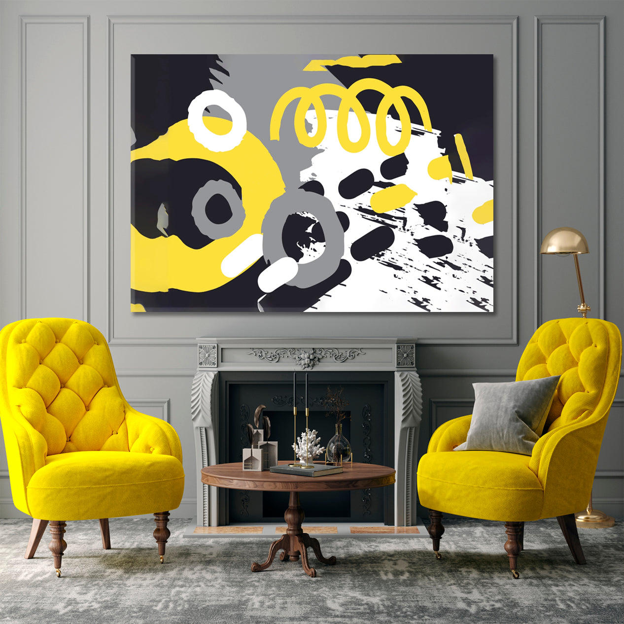 TRENDY GRAY YELLOW Illuminating and Ultimate Grey Colors of the Year 2024 Abstract Art Print Artesty 1 panel 24" x 16" 