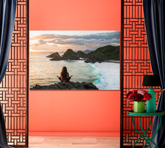 ASANA Woman and Ocean Wave Tropical Island Spiritual Spa, Zen Wall Canvas Art Artesty   