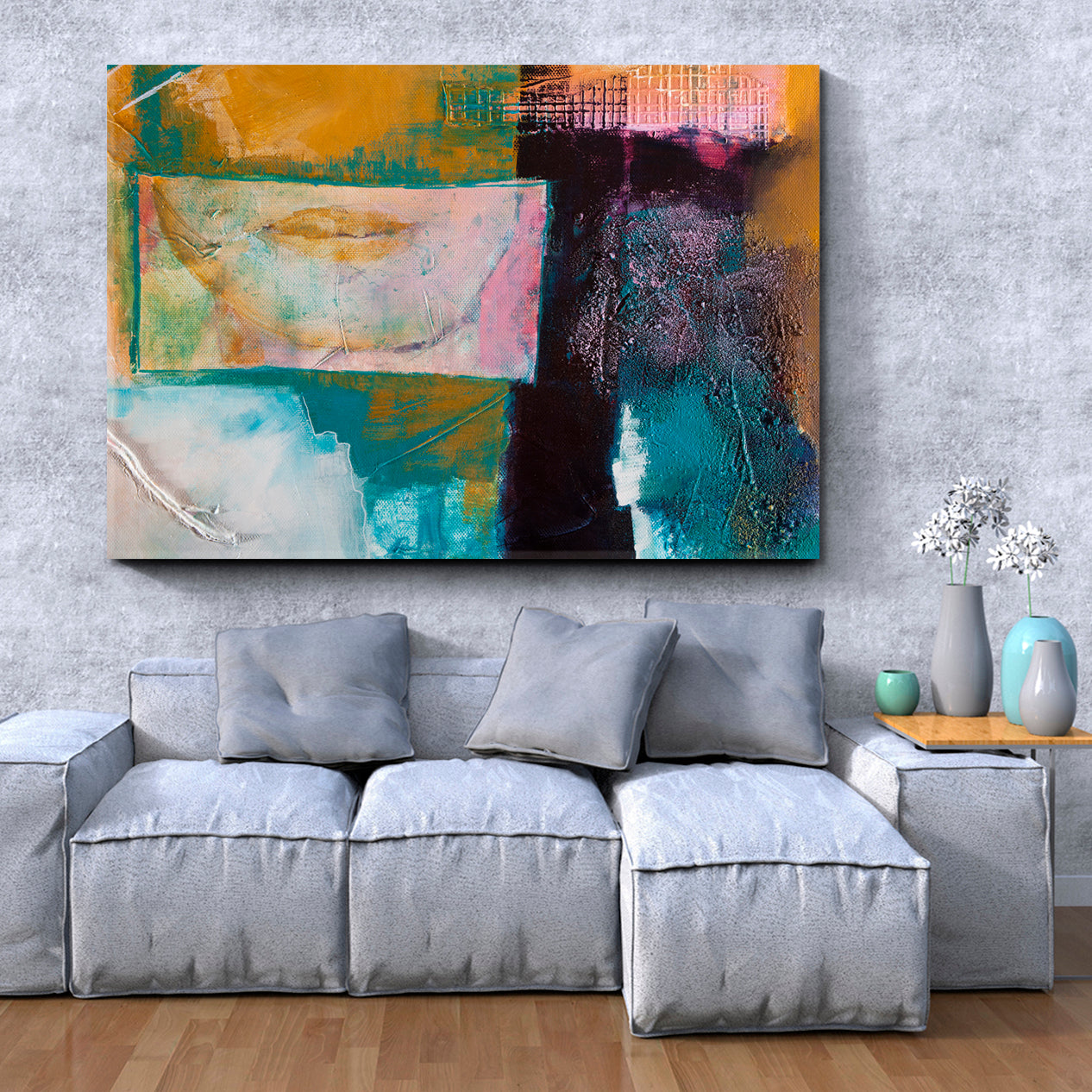 Modern Abstract Green Blue Orange Pink Purple Art Abstract Art Print Artesty 1 panel 24" x 16" 