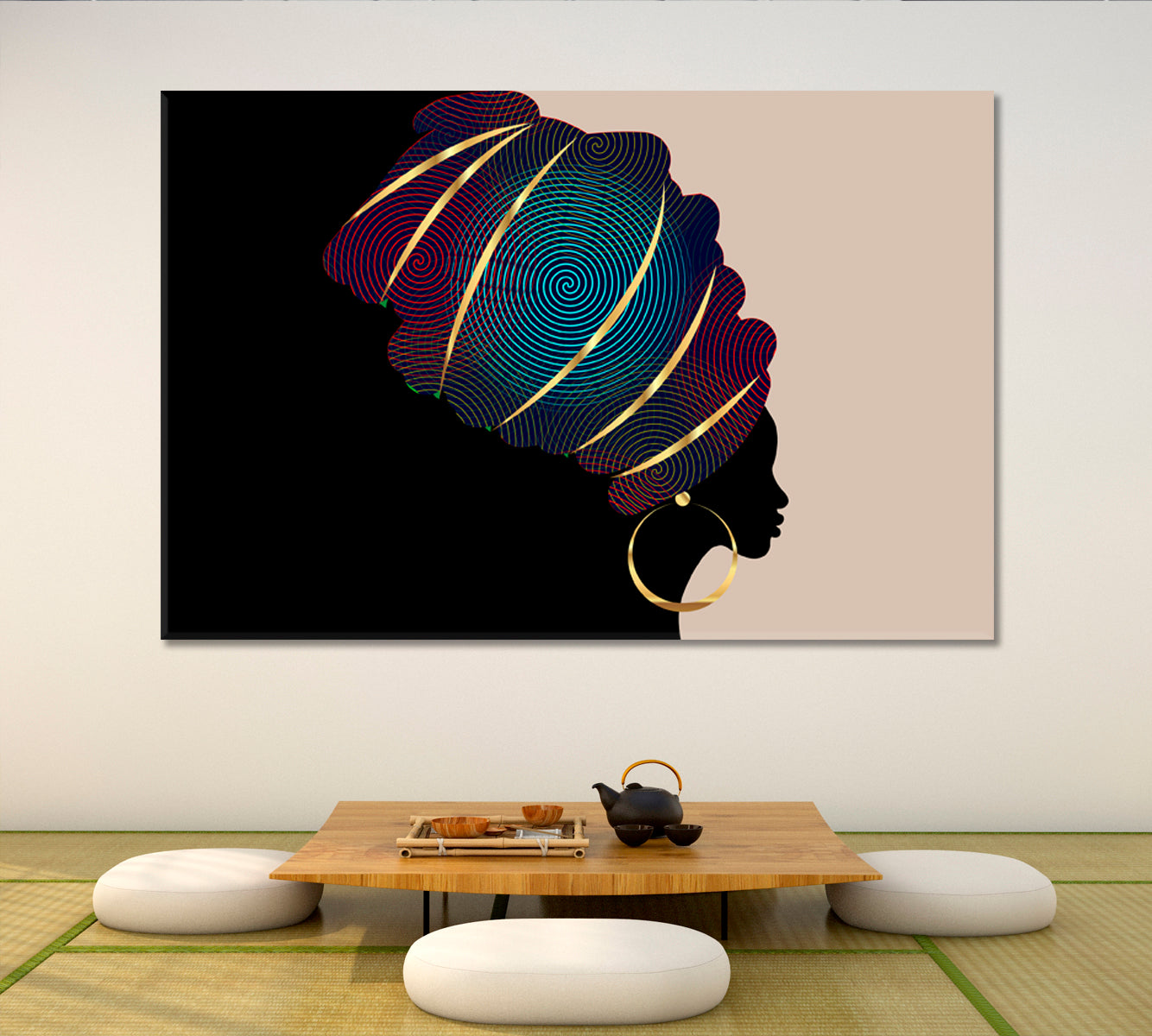 Portrait Beautiful African Woman Traditional Turban Kente Head Wrap African Style Canvas Print Artesty 1 panel 24" x 16" 