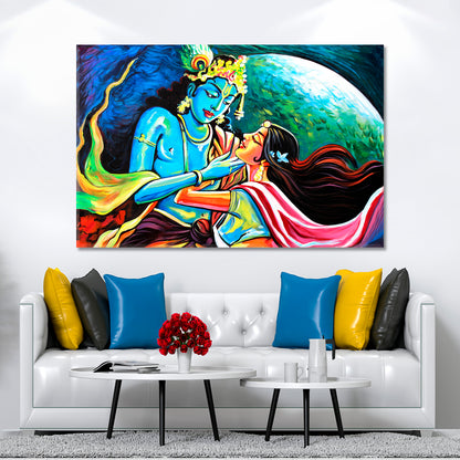 Lord Radha Krishna Hindu Religious Poster Religious Modern Art Artesty 1 panel 24" x 16" 