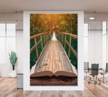 MAJESTIC LANDSCAPE Suspension Bridge Misty Forest | Vertical Scenery Landscape Fine Art Print Artesty   