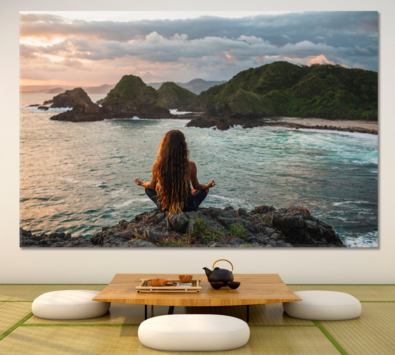 YOGA Lotus Pose Ocean Mountain Nature Wall Canvas Print Artesty   