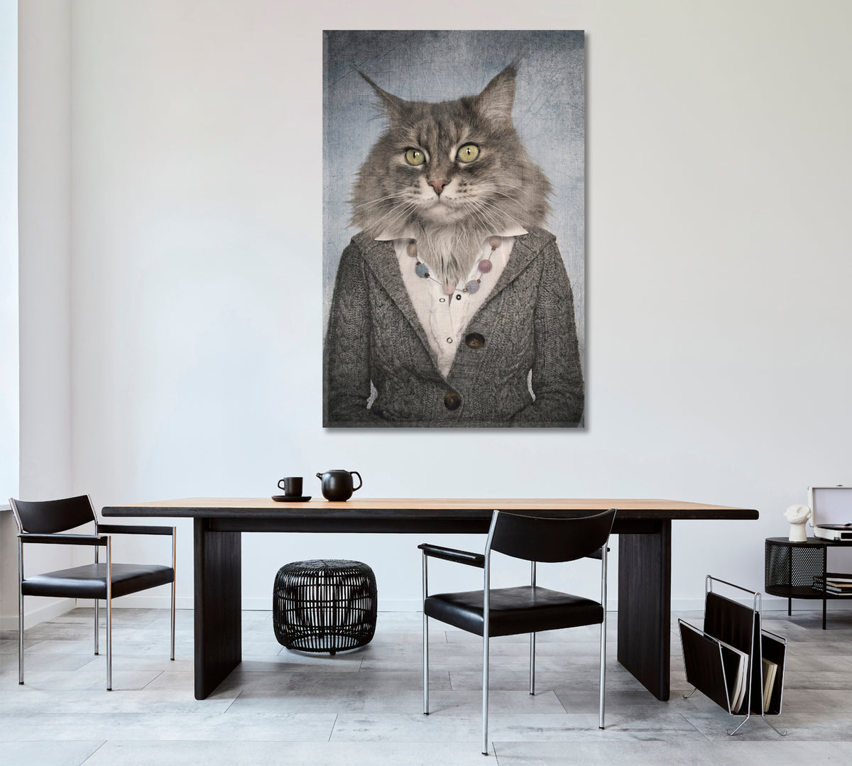 OFFICE CAT Stylish Hipster Animals Trendy Vintage Style Poster Animals Canvas Print Artesty 1 Panel 16"x24" 