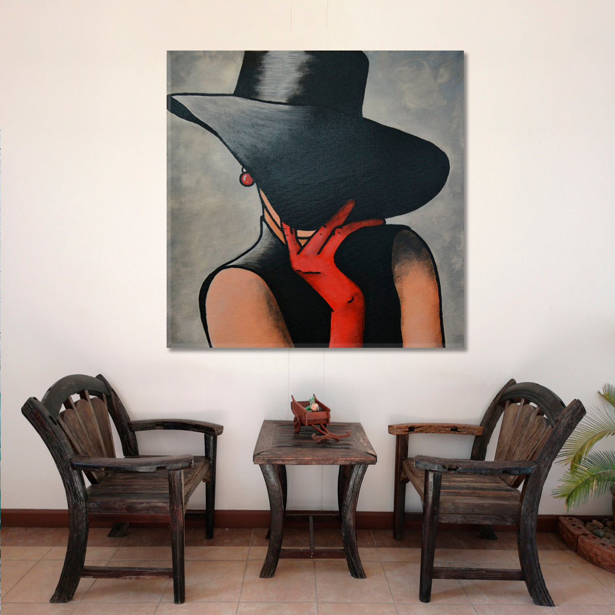 LADY Red Gloves Abstract Art Woman Portrait Fashion Canvas Print Artesty   